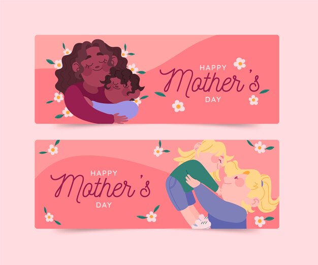 Floral moederdag banners instellen