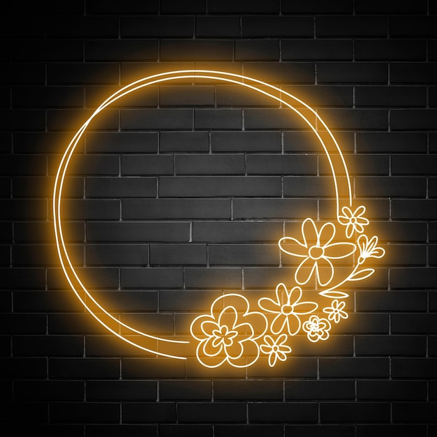 Floral neon effect frame vector ontwerpruimte