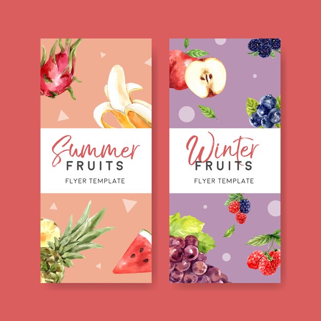 Flyer met fruit thema, creatieve zomer winter illustratie sjabloon.