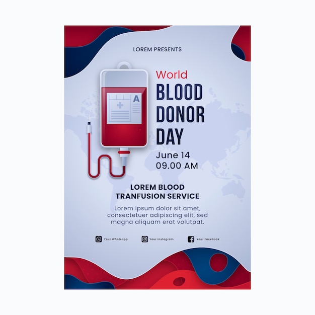 Gratis vector flyer of poster met kleurovergang op wereldbloeddonordag