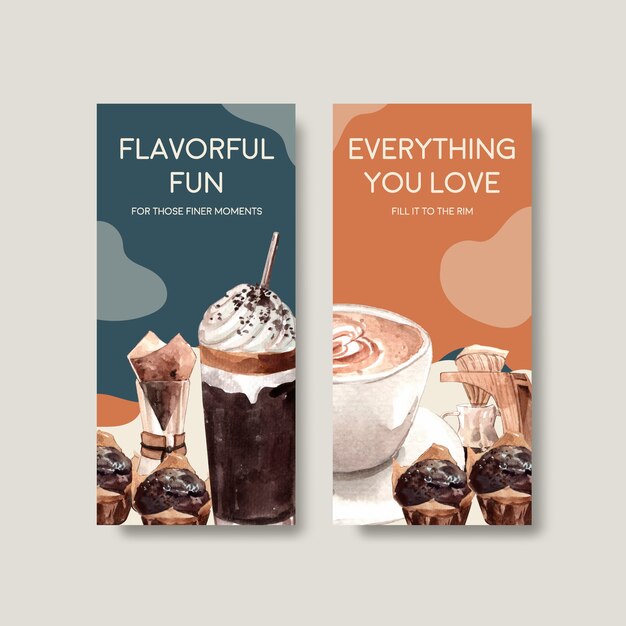 Flyer-sjabloon met internationale koffie dag conceptontwerp voor adverteren en brochure aquarel