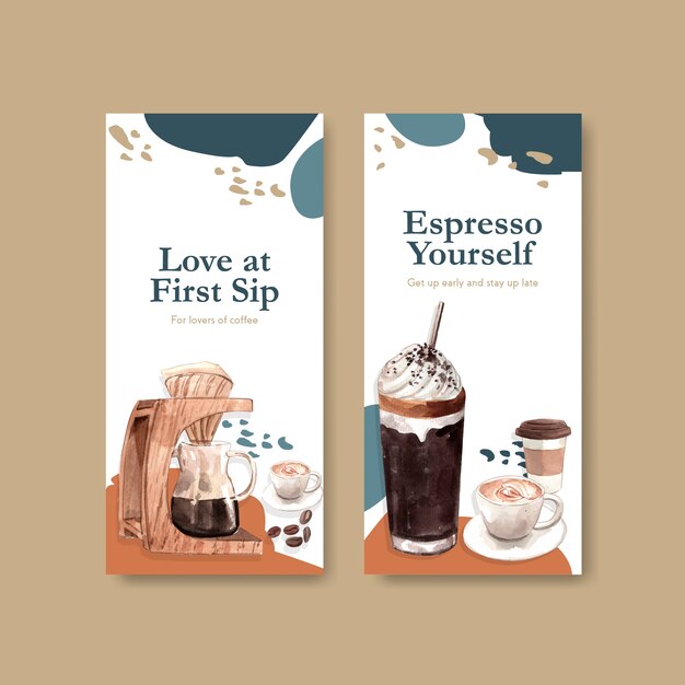 Flyer-sjabloon met internationale koffie dag conceptontwerp voor adverteren en brochure aquarel