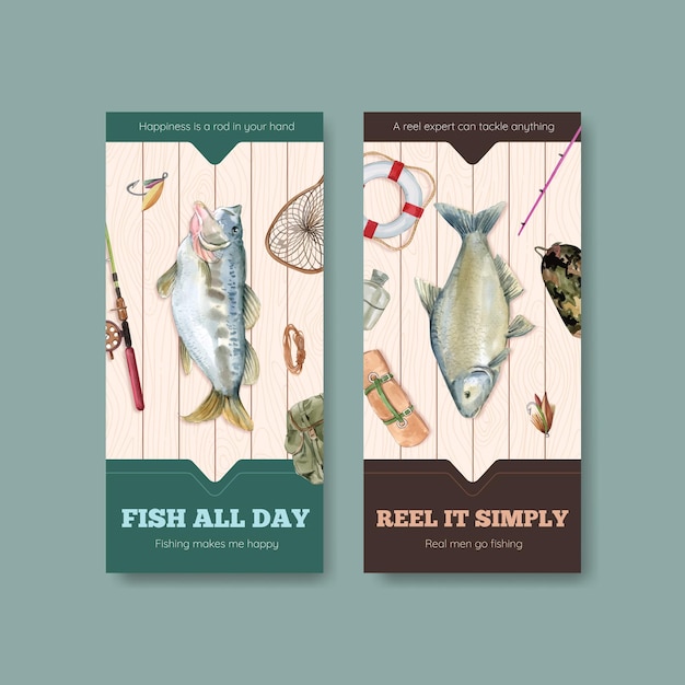 Flyer sjabloon met visserskamp concept, aquarel stijl
