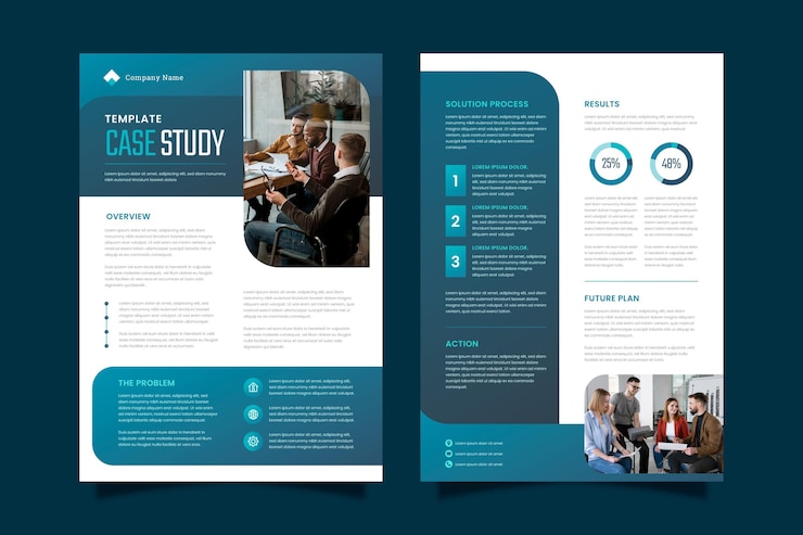 Gratis Vector flyers met casestudy's met verloop