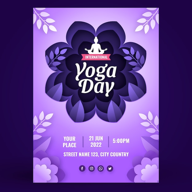 Gratis vector flyersjabloon voor internationale yogadag in papieren stijl