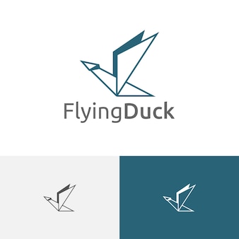 Flying duck goose paper origami style line logo