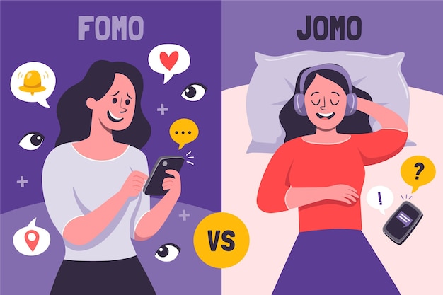 Gratis vector fomo vs jomo illustratie