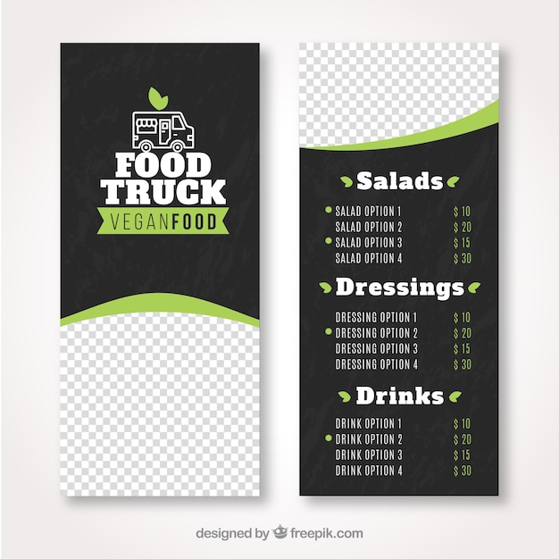 Gratis vector food truck menu met curven