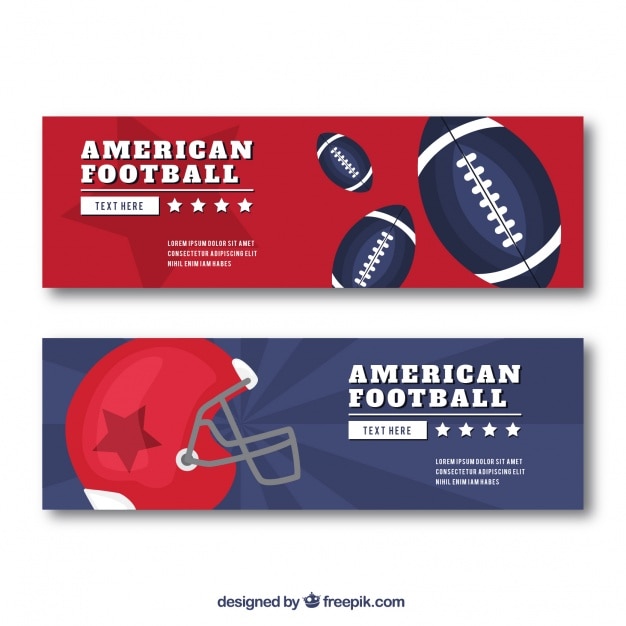 Gratis vector football banners met bal en helm