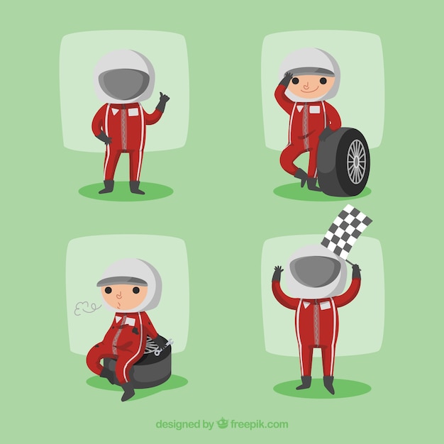 Formule 1 pilot-karakterverzameling met plat ontwerp