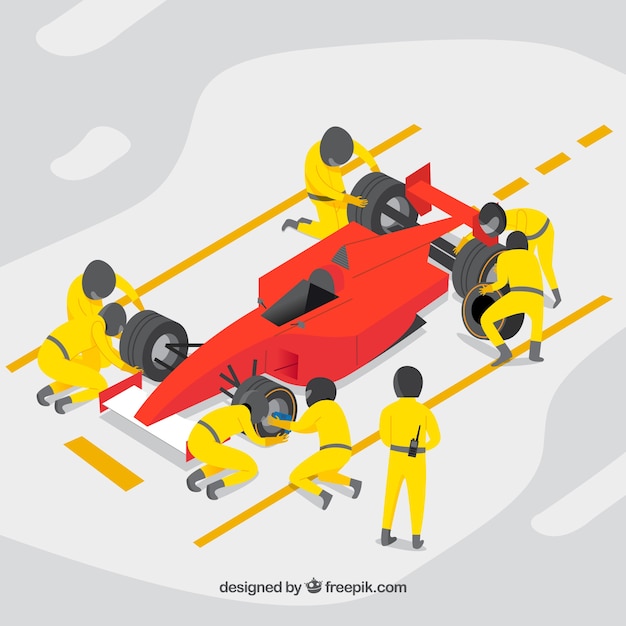 Gratis vector formule 1 pitstopwerkers met plat ontwerp