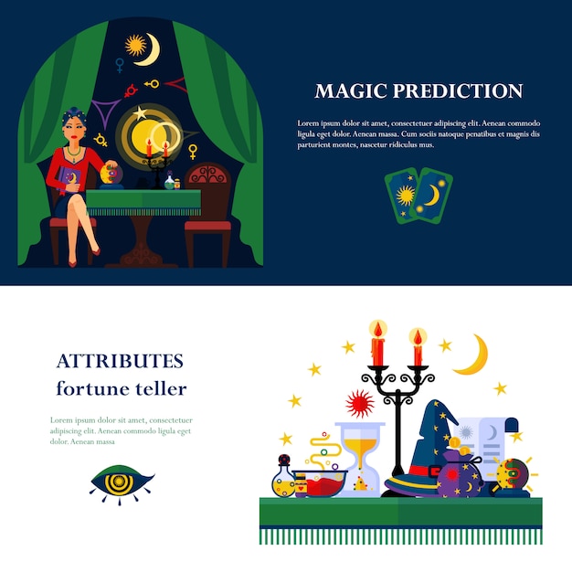 Gratis vector fortune teller attributes 2 flat banners