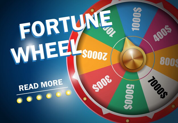 Fortune wiel inscriptie op blauwe achtergrond. Casino bedrijfsreclame