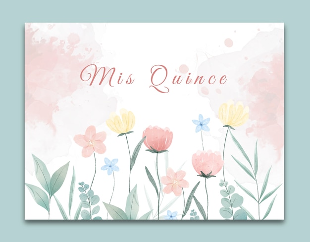 Gratis vector fotocall-sjabloon voor aquarel quinceanera