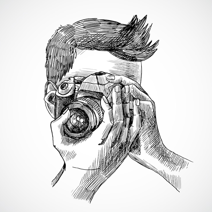 Gratis Vector fotograaf schets portret