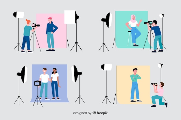 Gratis vector fotografen die in hun studiocollectie werken