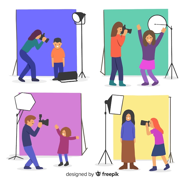 Gratis vector fotografen die met camera werken