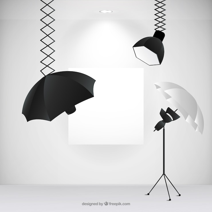 Gratis Vector fotografie studio met professionele spotlichten