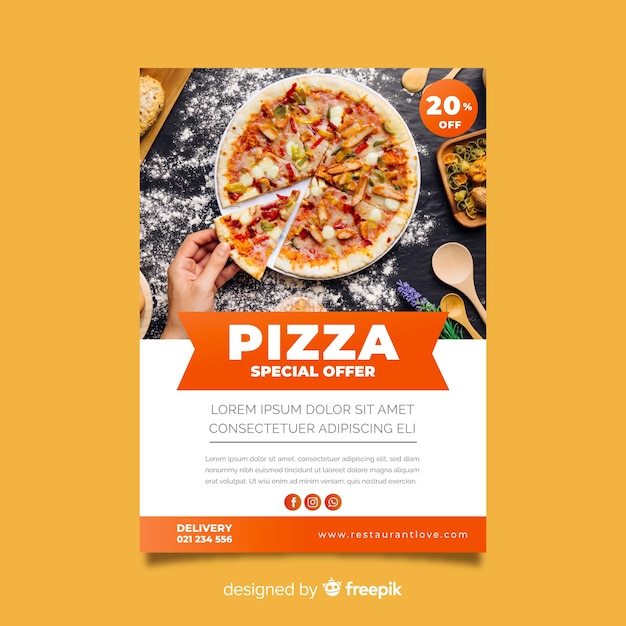 Gratis vector fotografische pizza poster sjabloon