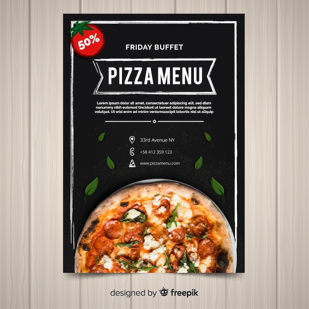 Gratis vector fotografische pizzarestaurantvlieger