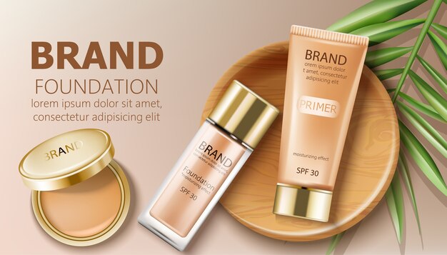 Foundation- en primerflessen in beige kleur