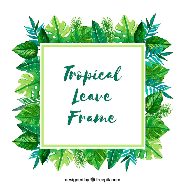 Gratis vector frame met aquarel tropische bladeren
