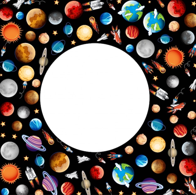 Gratis vector frame met planeten in de ruimte