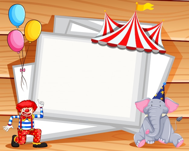 Frame ontwerp met clown en olifant met copyspace