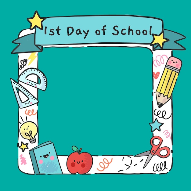 Gratis vector frame van eerste schooldag ontwerp