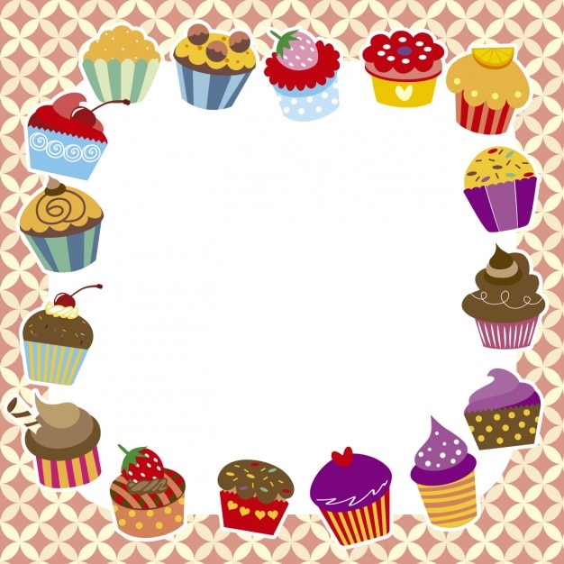 Gratis vector frame van kleurrijke muffin's