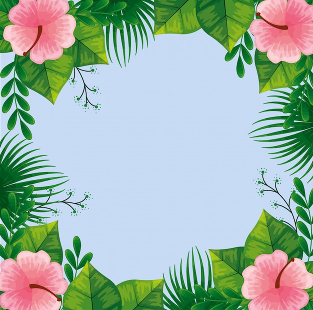Gratis vector frame van schattige roze bloemen met bladeren