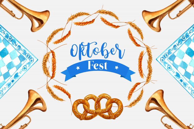 Gratis vector frame van tarwe, gerst en krakeling voor oktoberfest-banner