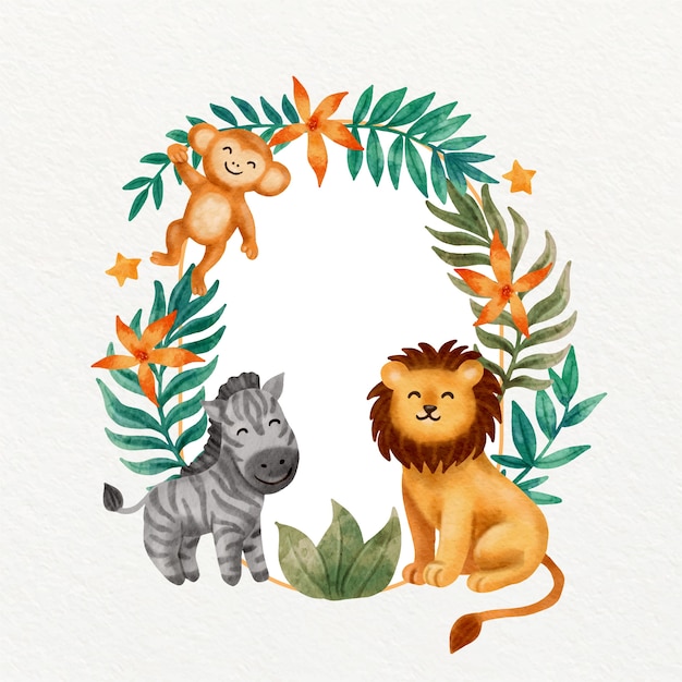 Gratis vector frameontwerp met aquarel safari