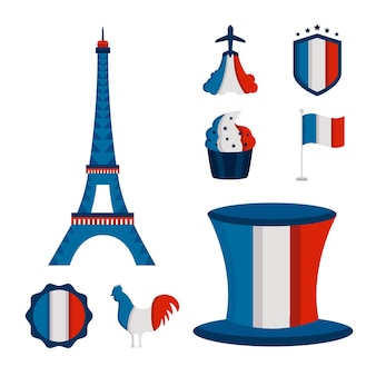 Frankrijk bastille dag set pictogrammen