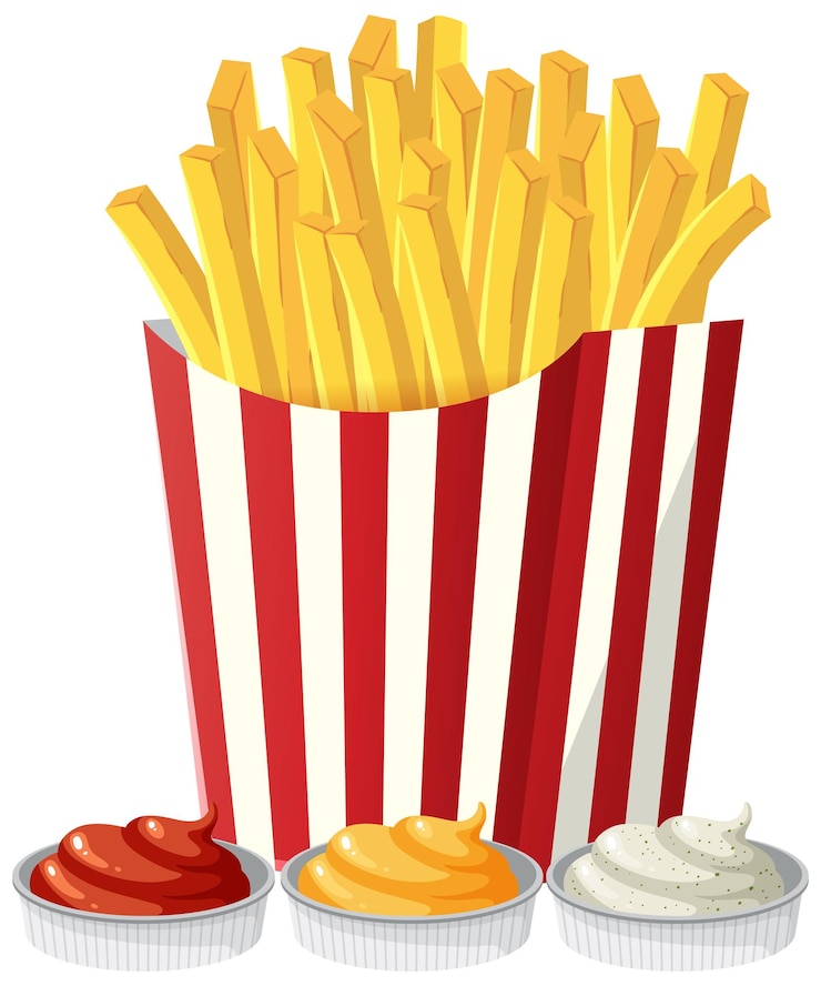 Gratis Vector frieten met verschillende saus