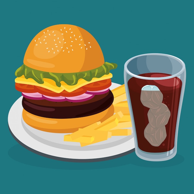 Gratis vector frisdrank met amburger fastfood