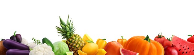 Fruit en groenten samenstelling van realistische vruchten en groenten afbeeldingen gesorteerd naar kleur op witte achtergrond vector illustratie