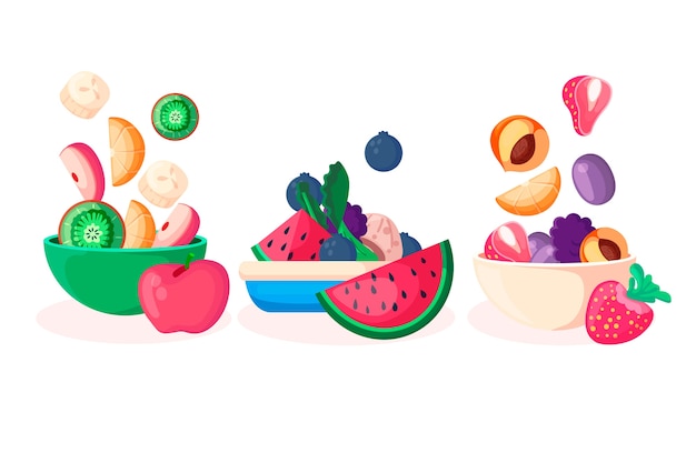 Gratis vector fruit en salade kommen arrangement