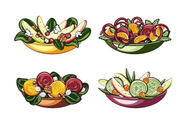 Gratis Vector fruit en salade kommen concept