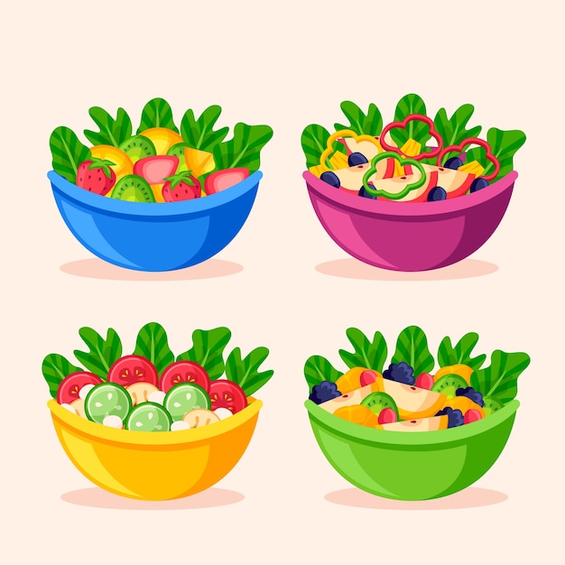 Gratis vector fruit- en saladekommen