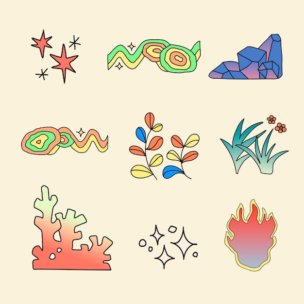 Gratis vector funky doodle collage-elementen, kleurrijke ontwerpset vector