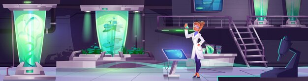 Futuristisch spel laboratorium interieur op ruimteschip