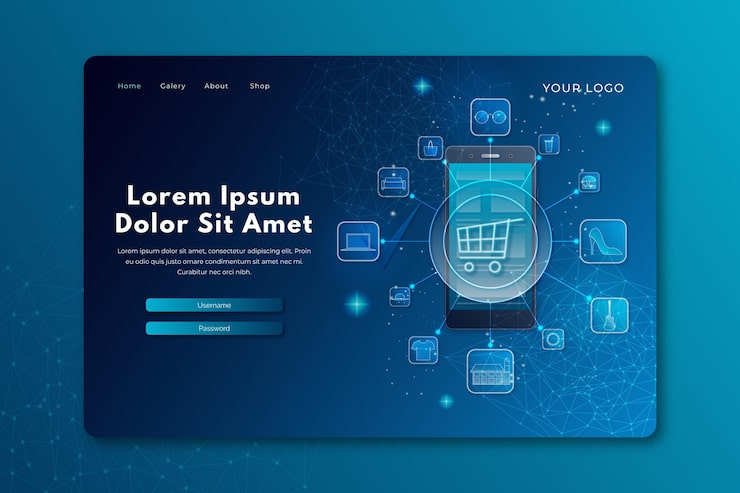 Gratis Vector futuristisch winkelen online websjabloon