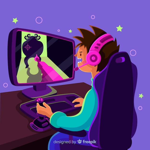 Gratis vector futuristische achtergrond van een computer gamer