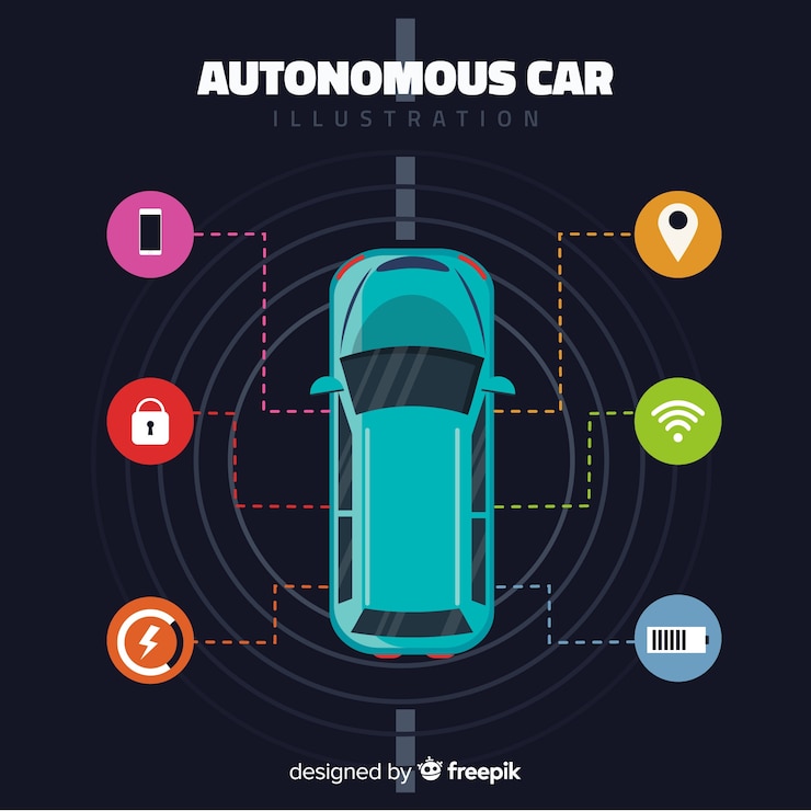 Gratis Vector futuristische autonome auto met plat ontwerp