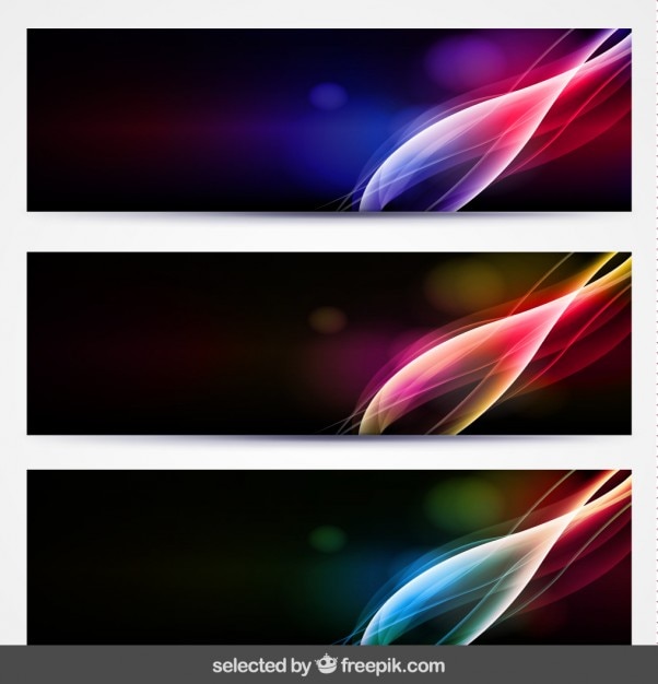 Gratis vector futuristische banners met neon golven