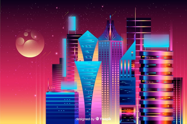 Futuristische nacht stad achtergrond