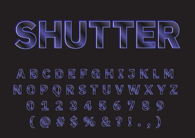 Futuristische spiegel effect alfabetten cijfers set