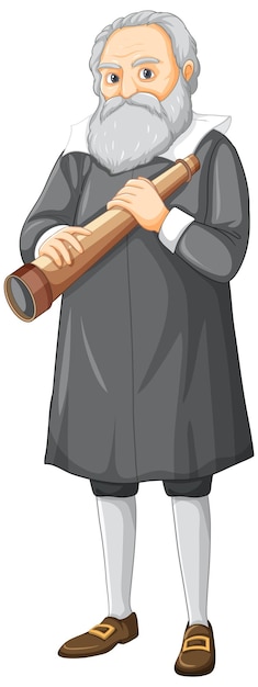 Gratis vector galileo galilei cartoon karakter op witte achtergrond