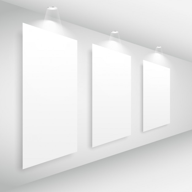 Gratis vector gallery interieur met omlijsting en verlichting